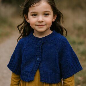 Size 4-6 Toddler Hand Knit Blue Capelet